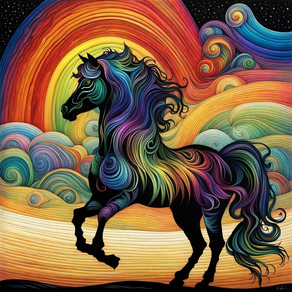 Iridescent Rainbow Horse: Clear and Detailed