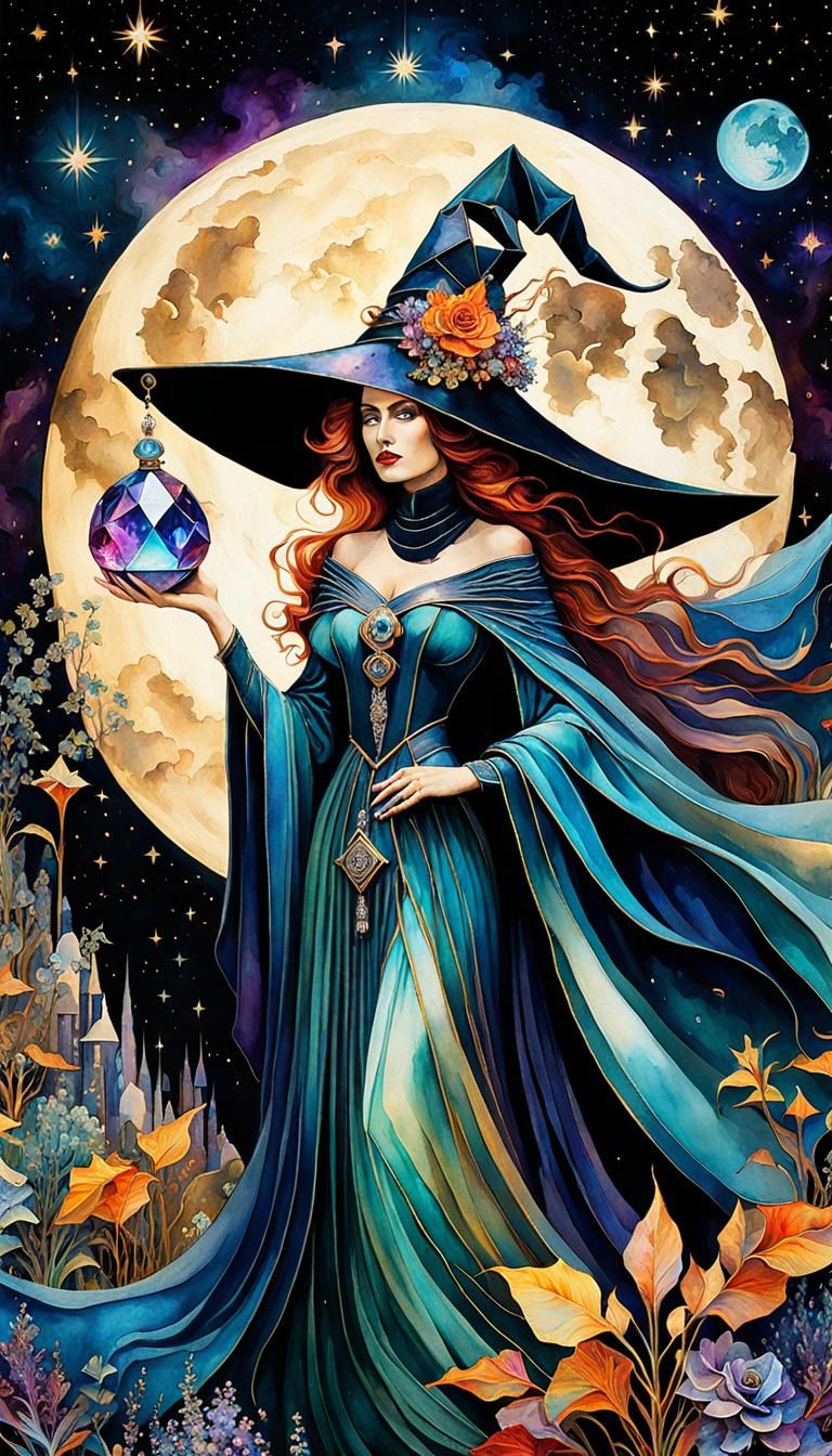 Moon Witch in Art Deco Style