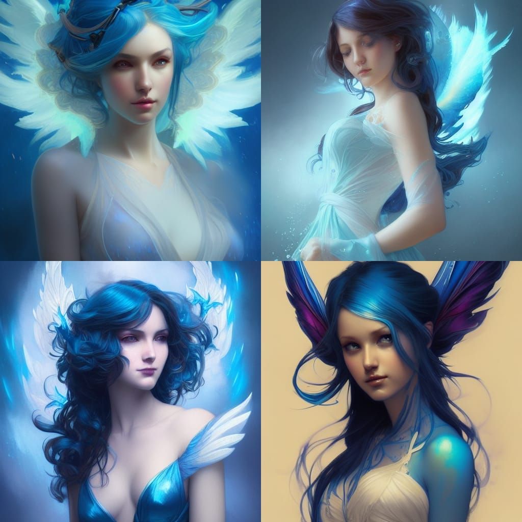 Blue Phoenix Fairy Art, Hyperdetailed Portrait