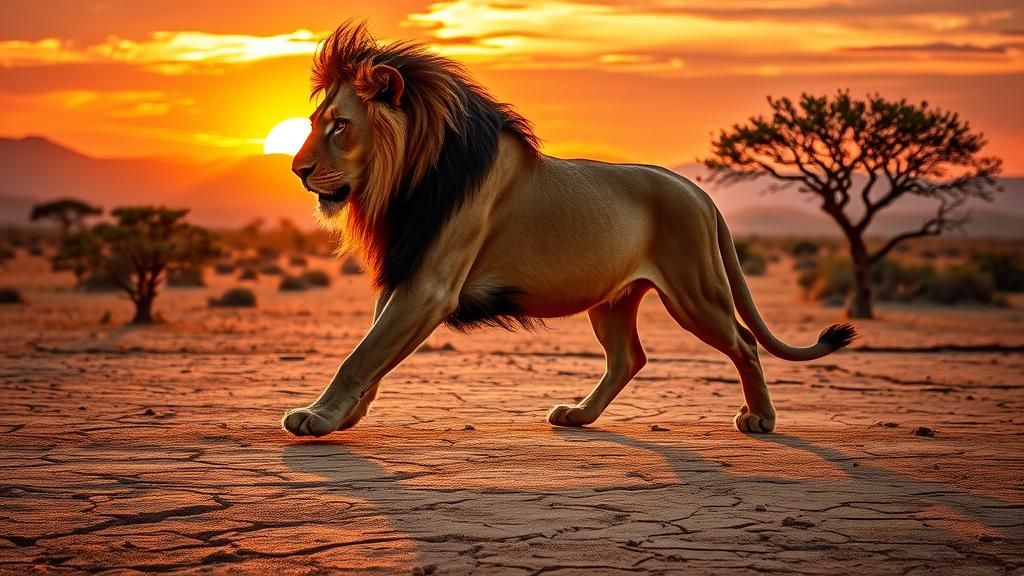 Majestic Lion on Savanna at Sunset