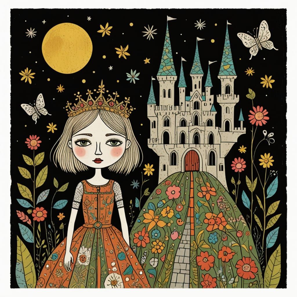 Art Brut Fairytale Landscape in Grunge Style