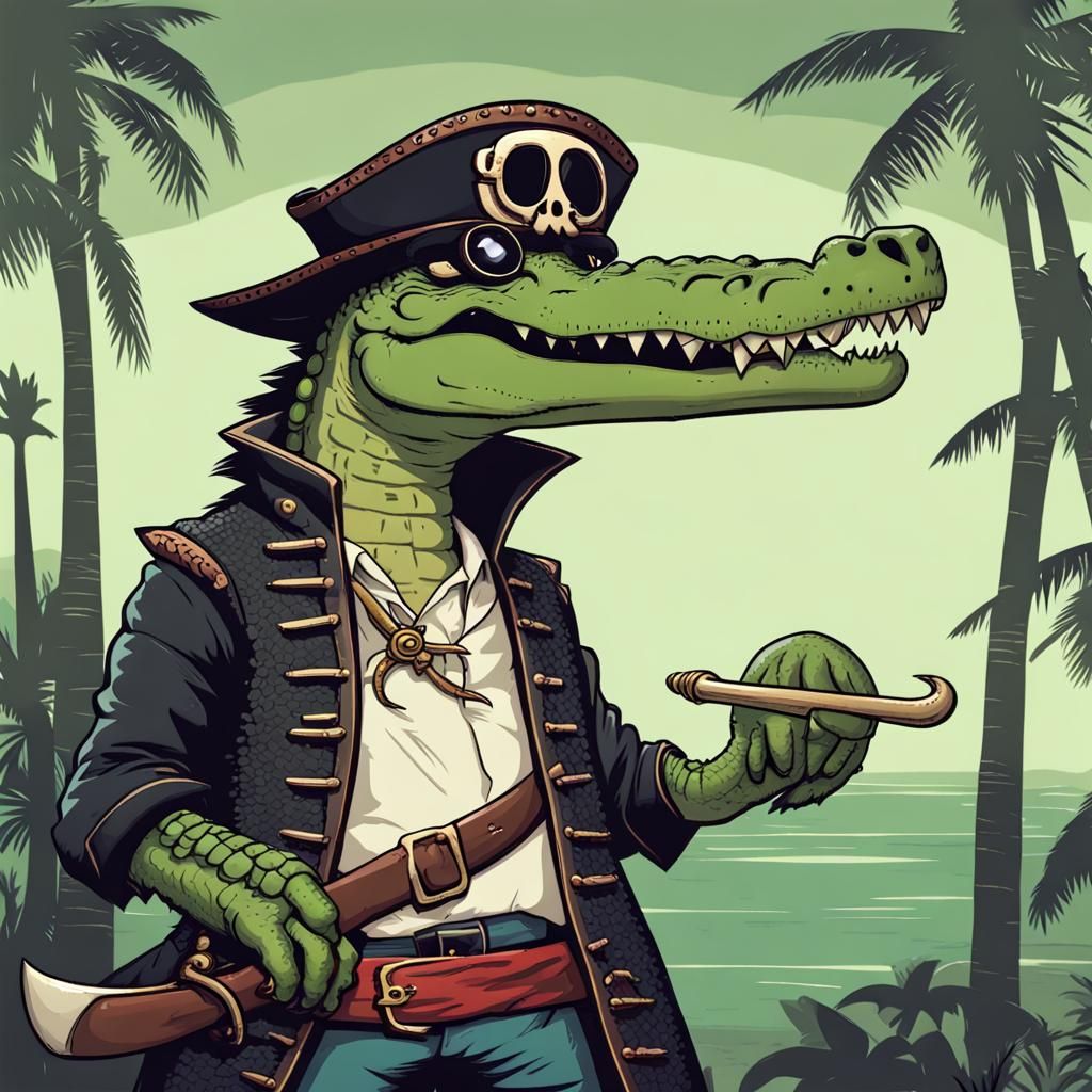 Cartoon Crocodile Pirate With Eyepatch