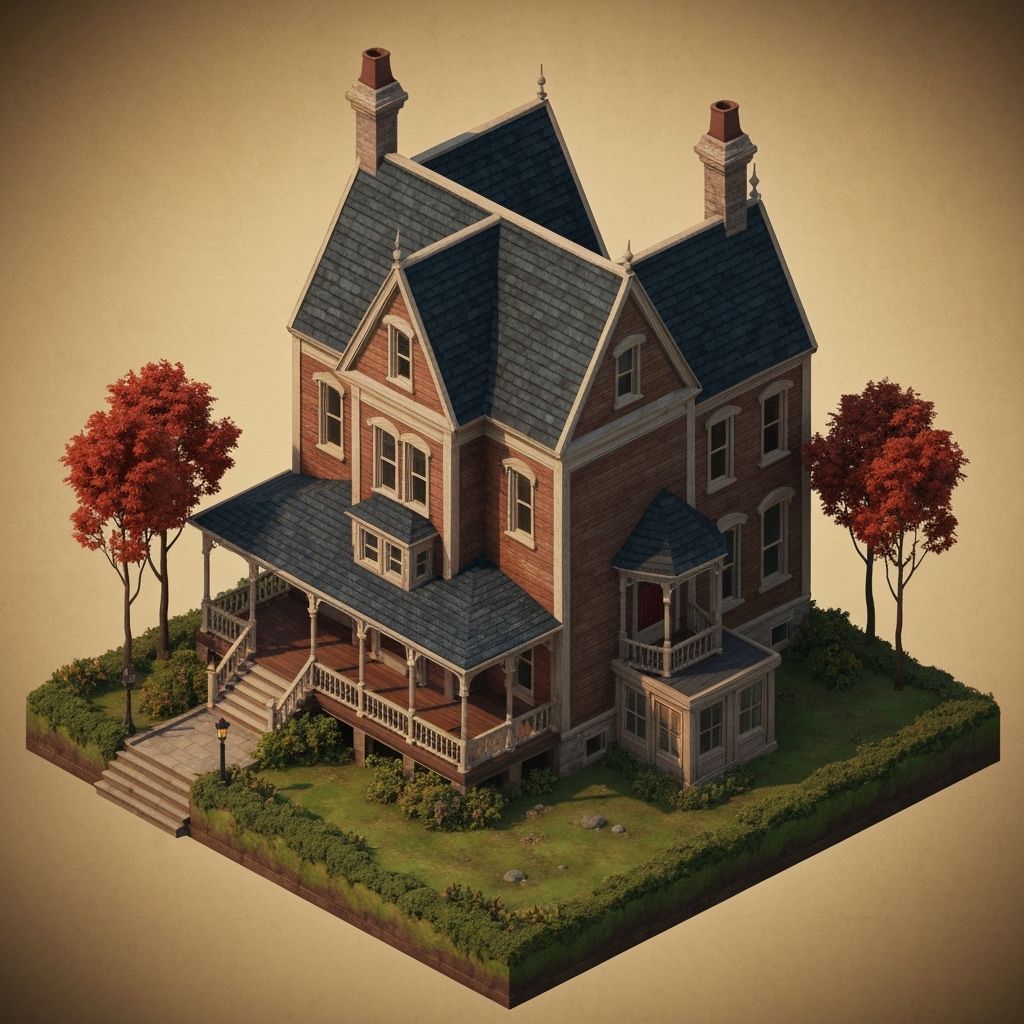 Victorian House Isometric View in Retro Videogame Style
