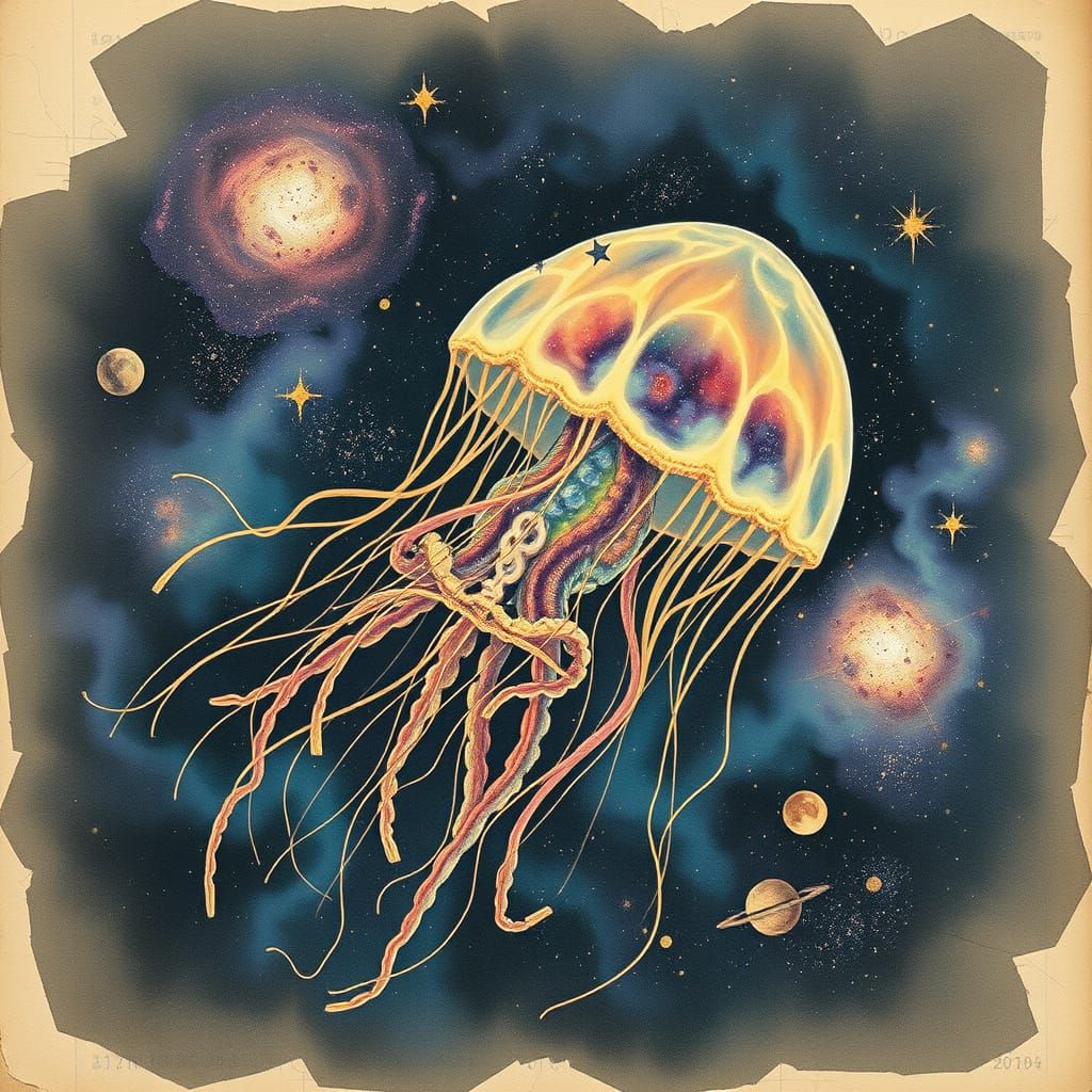 Cosmic Jellyfish in Golden Age Illustration Style
