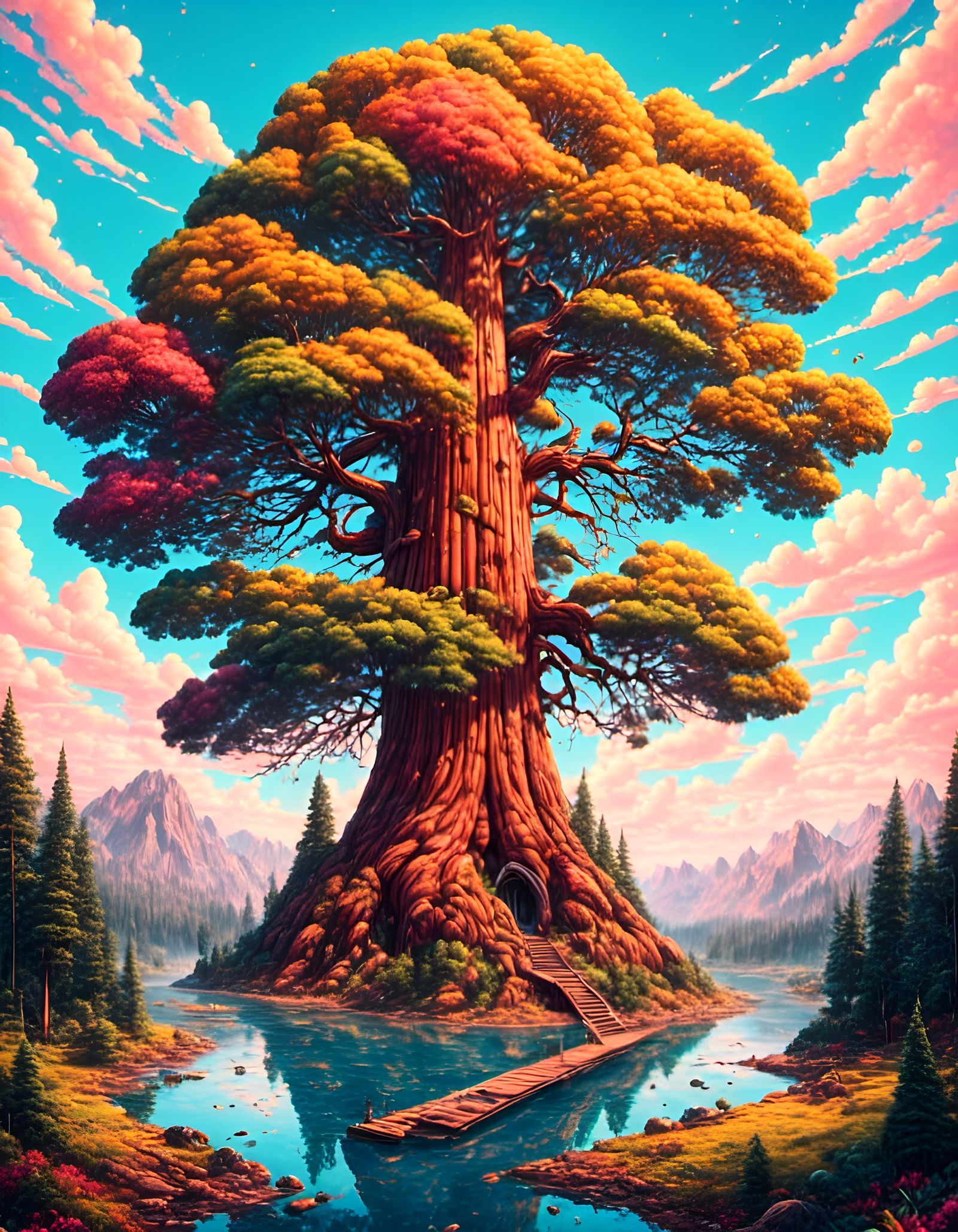 Sequoia Illustration in Lisa Frank Style