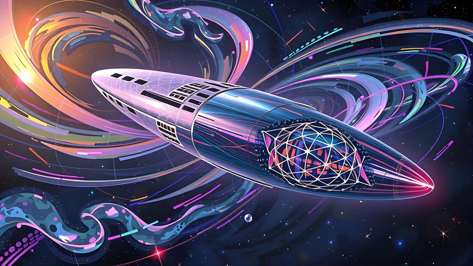 Metallic Cylinder Spinning Through Impasto Cosmos