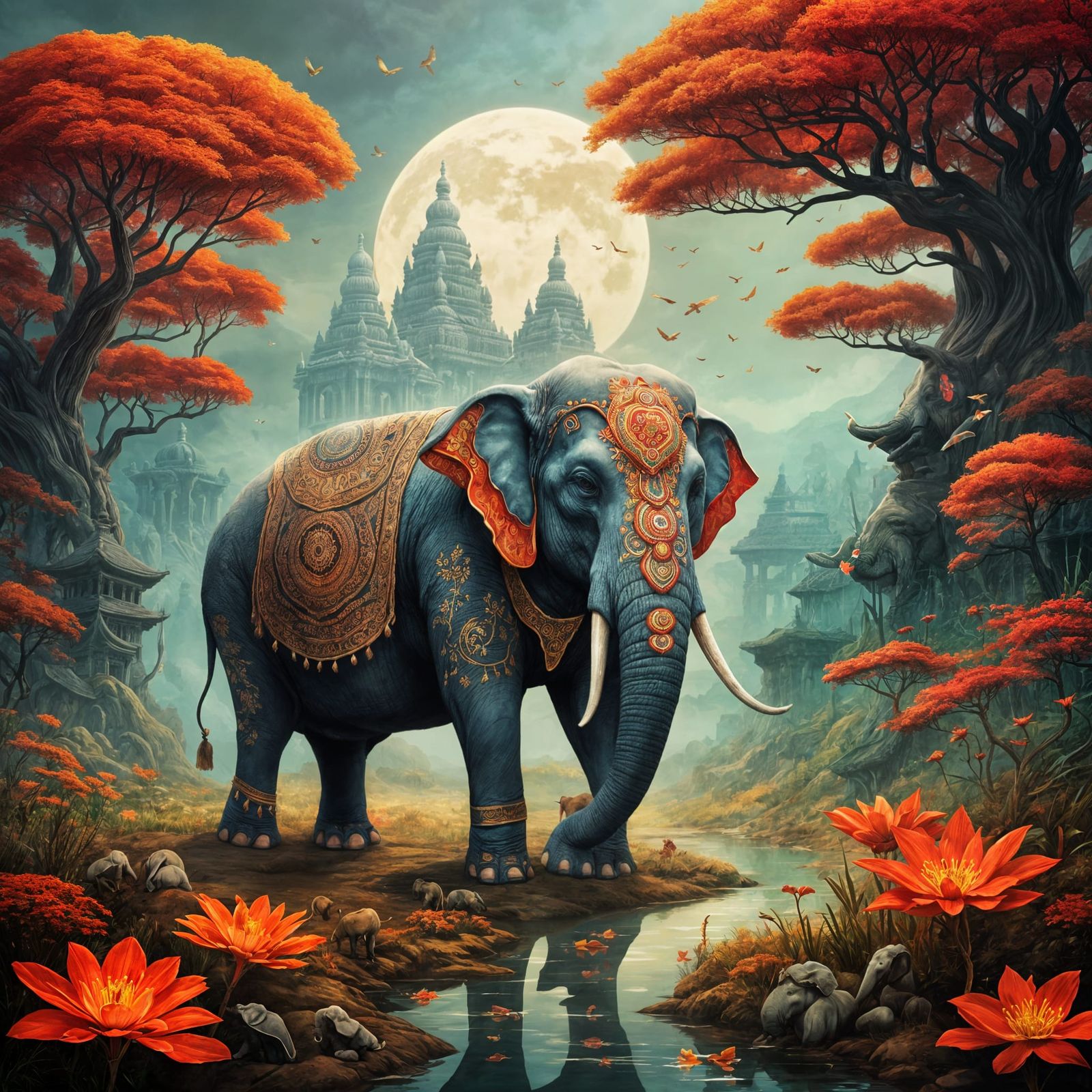 Elephants Transform Through Torii Gate to Become Ganesh