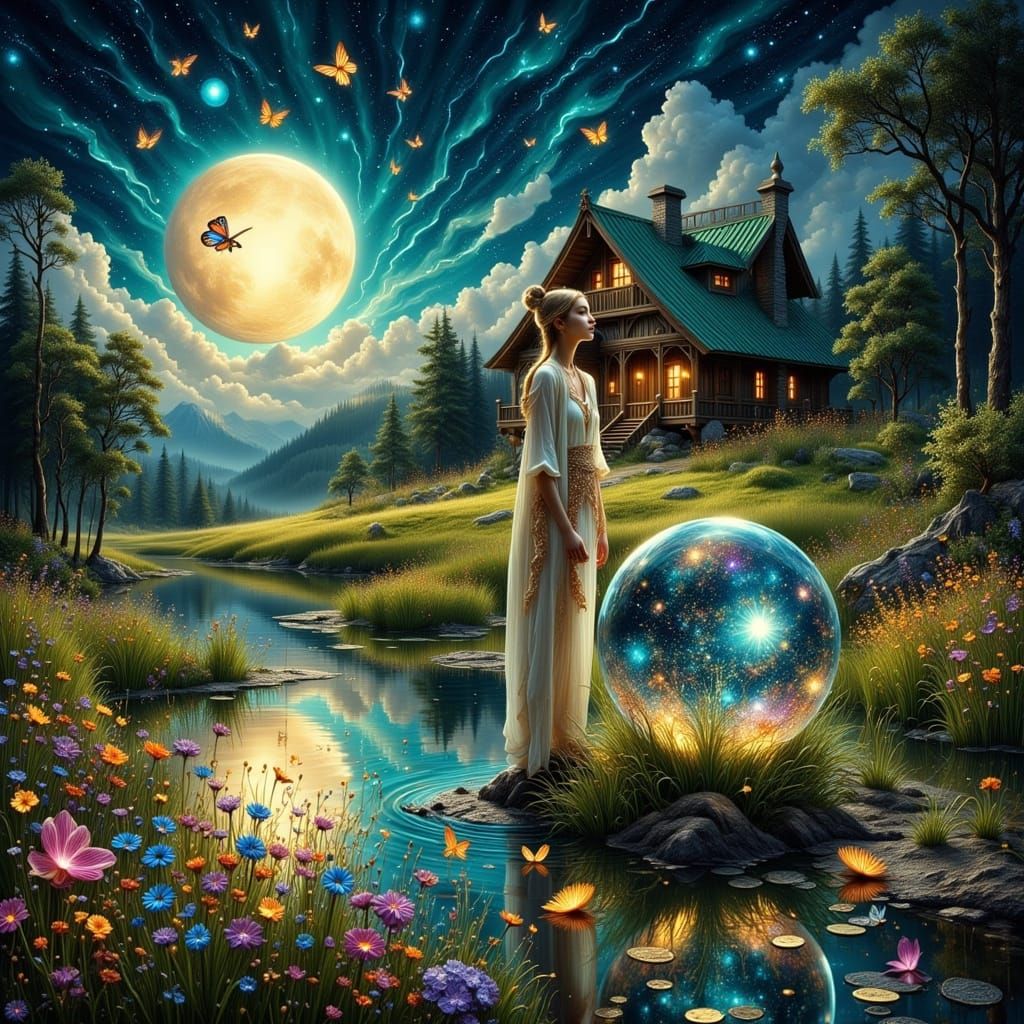 Enchanting Elf in Moonlit Field with Flowers