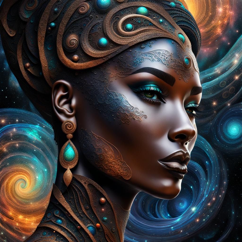 Fractal Fantasy Woman Portrait in Concrete Art Style