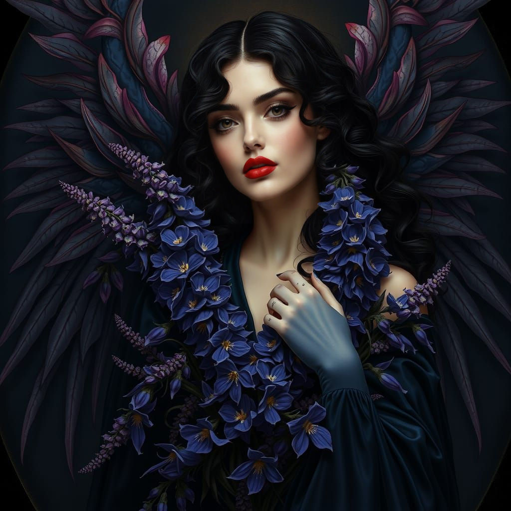 “Dark Angel” x Aconitum (Monkshood, Wolf’s Bane, Devil’s Helmet)
"A deadly queen draped in midnight petals, exuding powe...