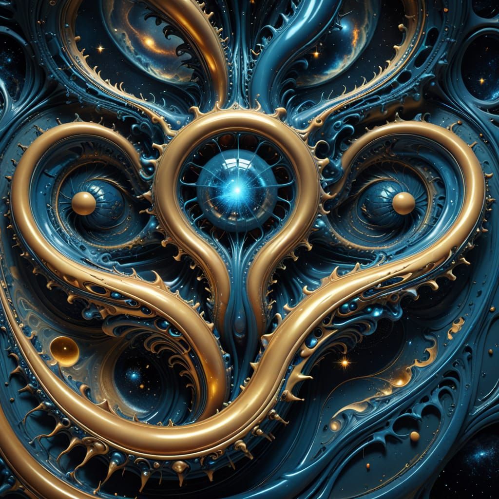 Cosmic Voids of Warped Manifolds in Surreal Digital Art