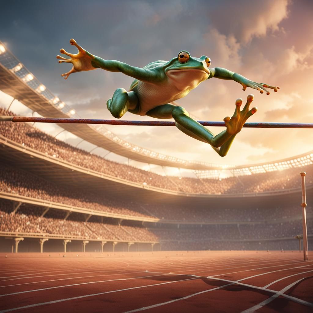 Frog Athlete's Mystical Olympic Leap as Digital Art