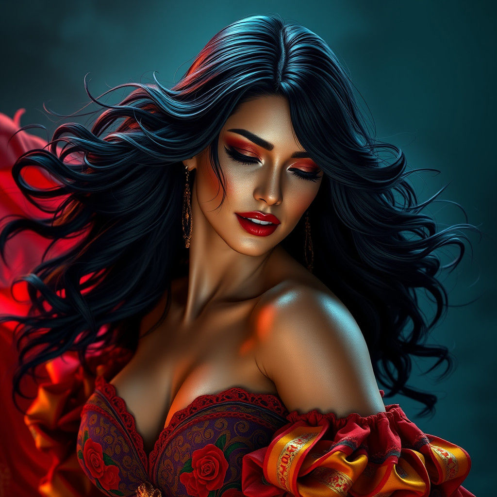 Flamenco Dancer Portrait in Art Nouveau Style