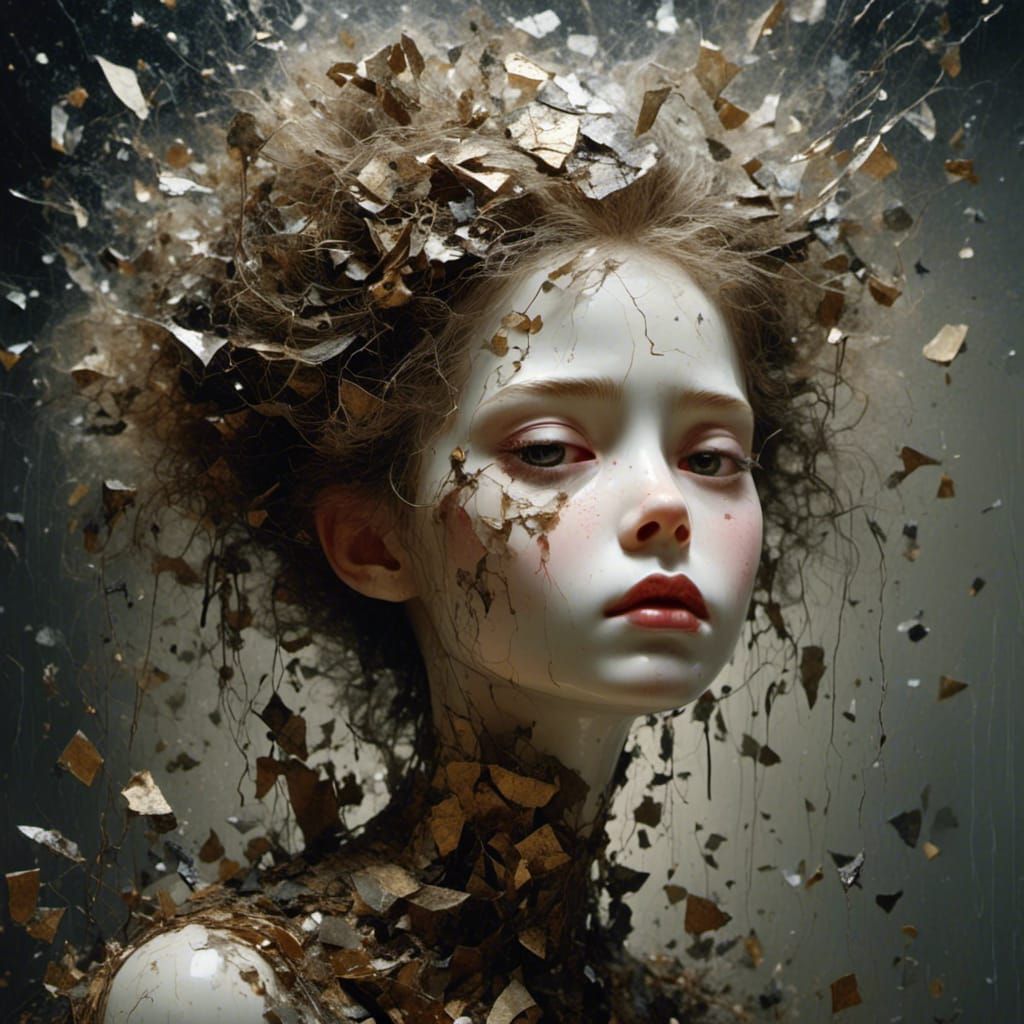 Haunted Porcelain Doll in Pre-Raphaelite Style