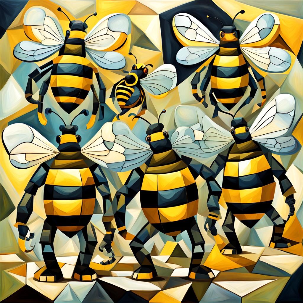 Bumble Bees with Elephant Trunks in Cubism