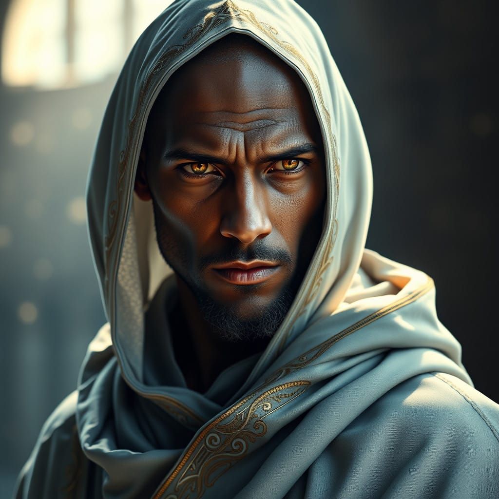 Majestic Fantasy Wizard Portrait in Dark Robes with Ethereal...