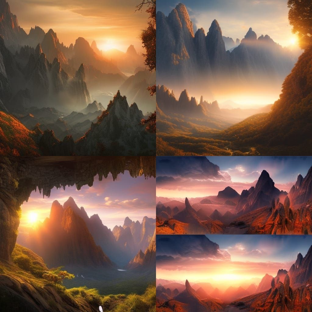 Epic Sunrise Over Mountain Range: Digital Matte Painting