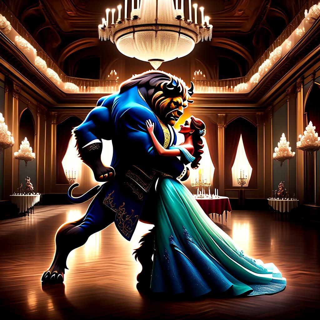 Beauty and The Beast Ballroom Dance, Detailed Digital Painti...