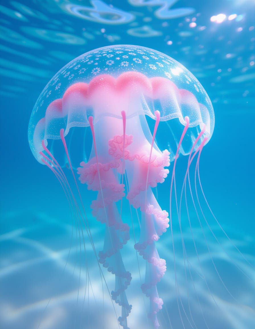 Neon Jellyfish in Sunny Ocean Macro Photography