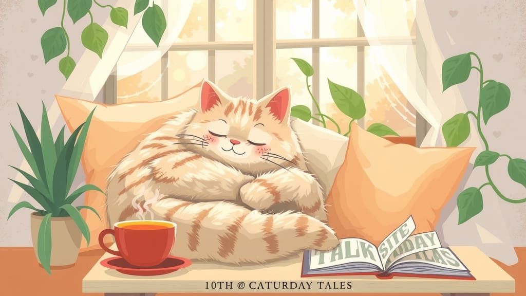 Fluffy Feline Bliss in Warm Sunlit Window Nook