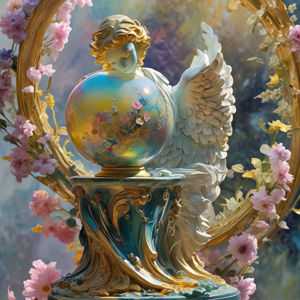 Fauvist Figurine with Flowers on Glass Pedestal