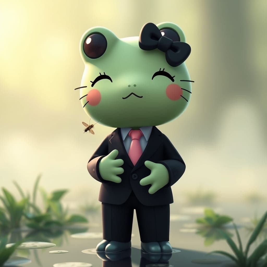 Anime Frog Character in Suit with Fly