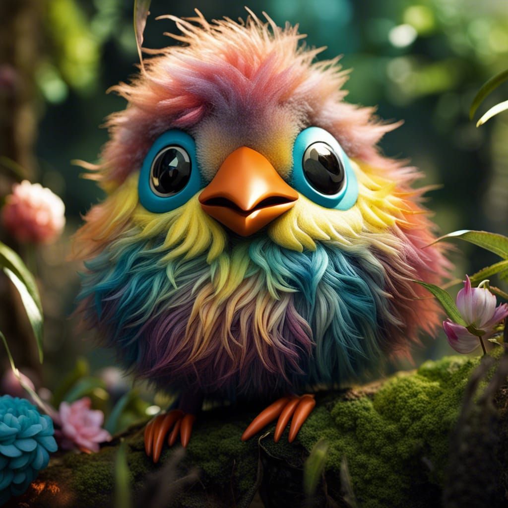 Chibi Bird in Enchanted Garden: Fantasy Illustration