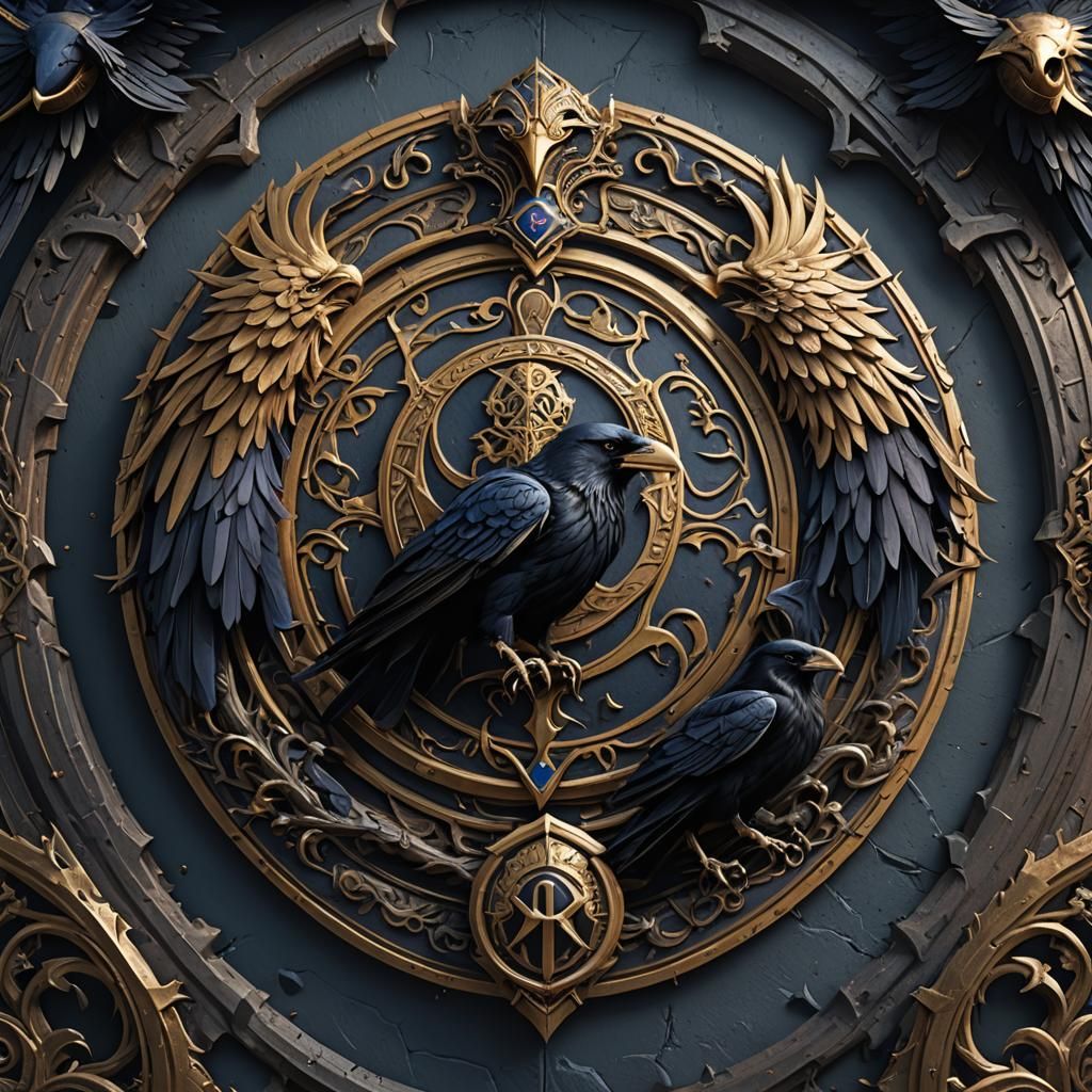 Family Crest with Odin's Ravens: Detailed Matte Painting