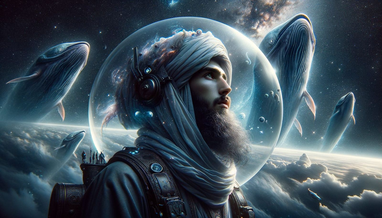 Cyberpunk Space Mage in Cosmic Void