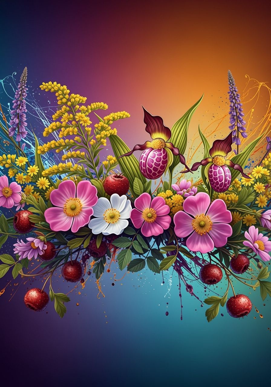 Vibrant Floral Border in Dynamic Splash Art Style