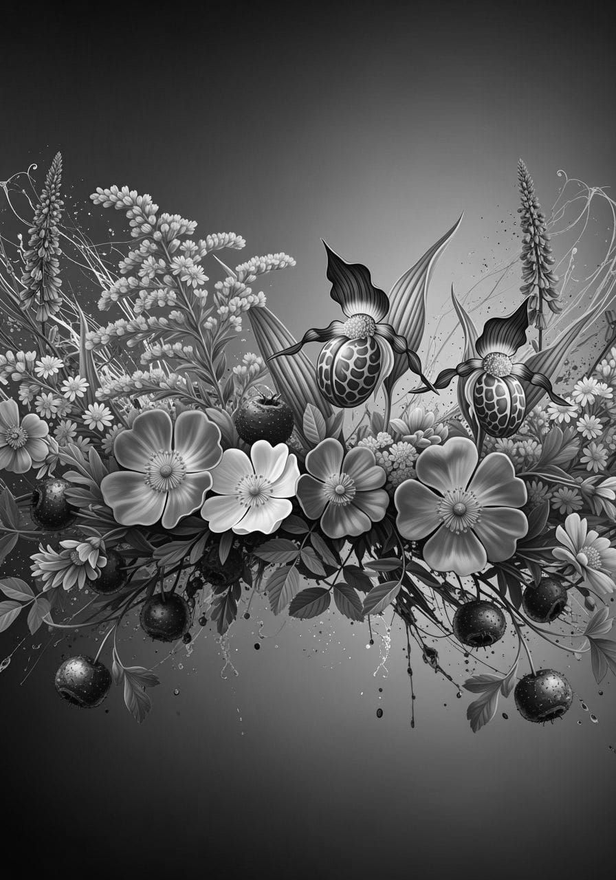 Vibrant Floral Border in Dynamic Splash Art Style