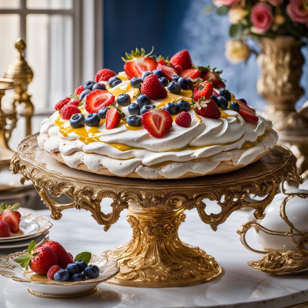 Pavlova Pie with Berries in Rococo Kitchen