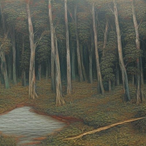 Dark Forest River Landscape in Gelato Colors