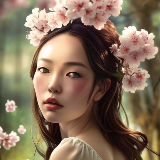 Japanese Girl in Sakura Garden Concept Art