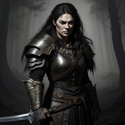 Angry Barbarian Woman in Dark Fantasy Art