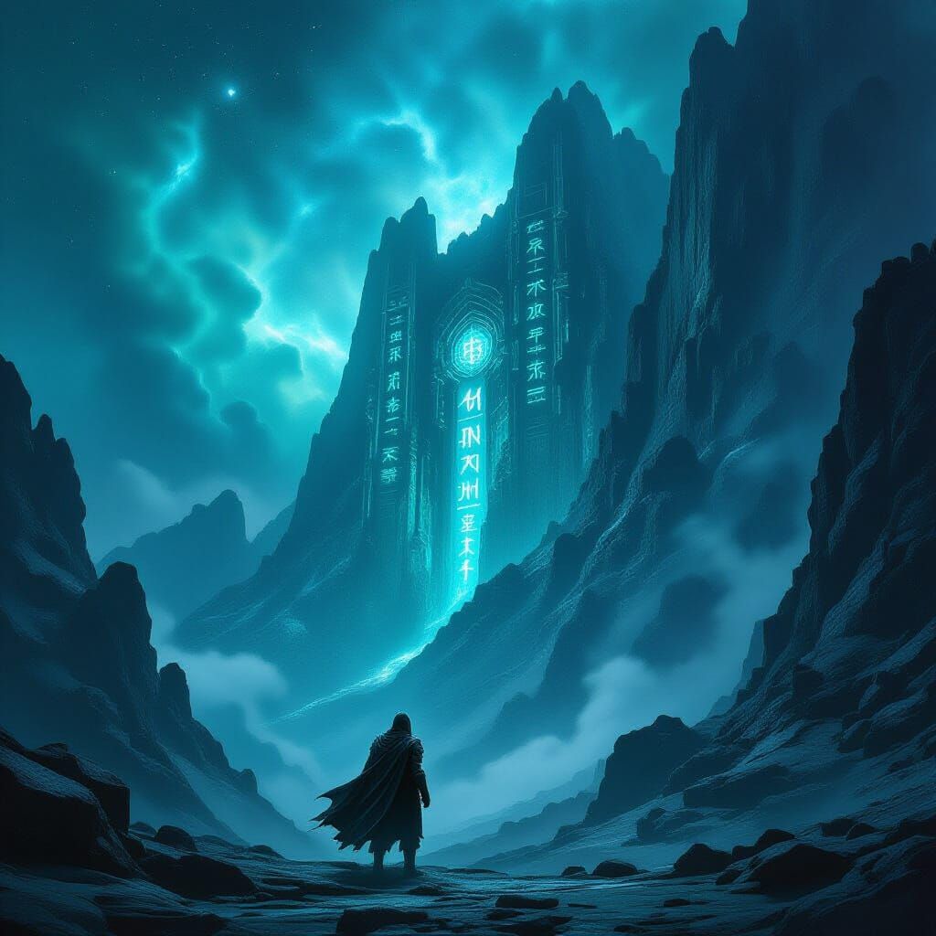 Hero at Nebula Precipice in Cosmic Mountain Range