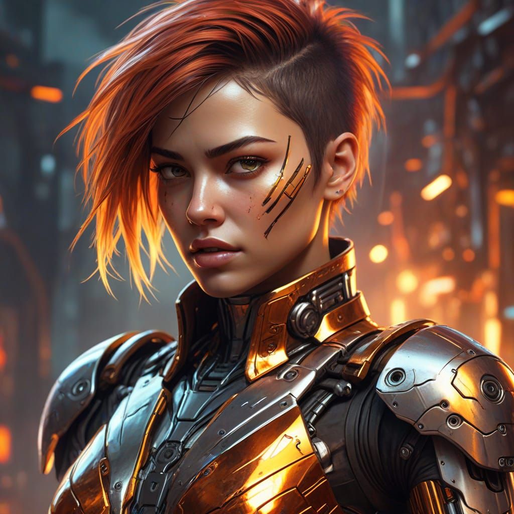 Victorious Cyborg Rebel in Cyberpunk Digital Art