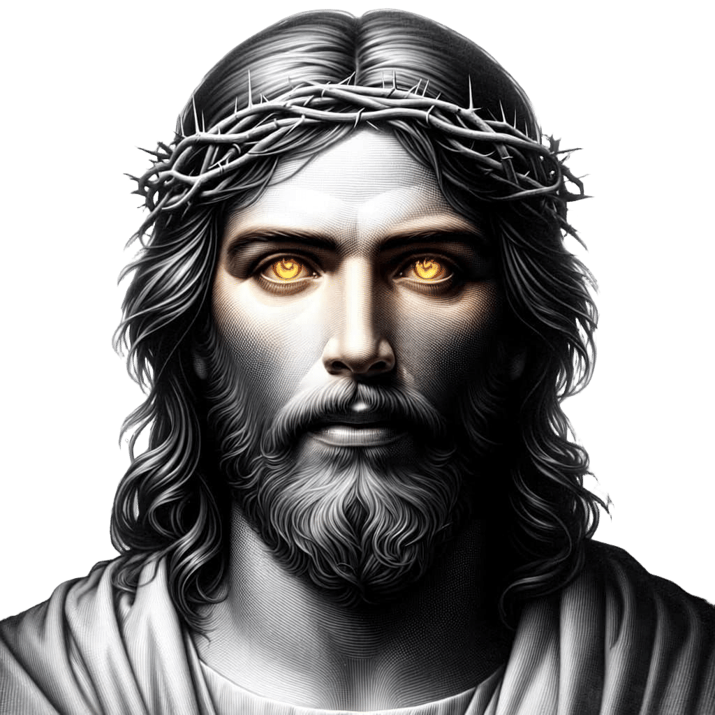 Monochrome Jesus Portrait With Fiery Eyes