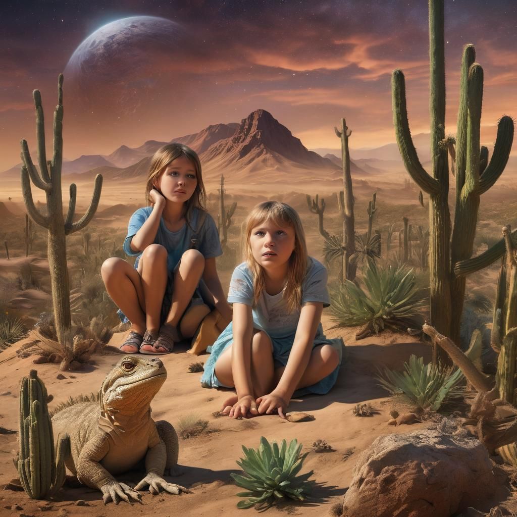 Movie poster featuring stunning sandstorm, children hiding n...