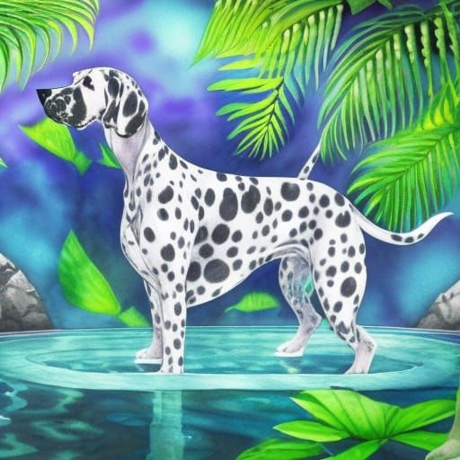 Great Dane Dog in Ukiyo-e Watercolor Painting