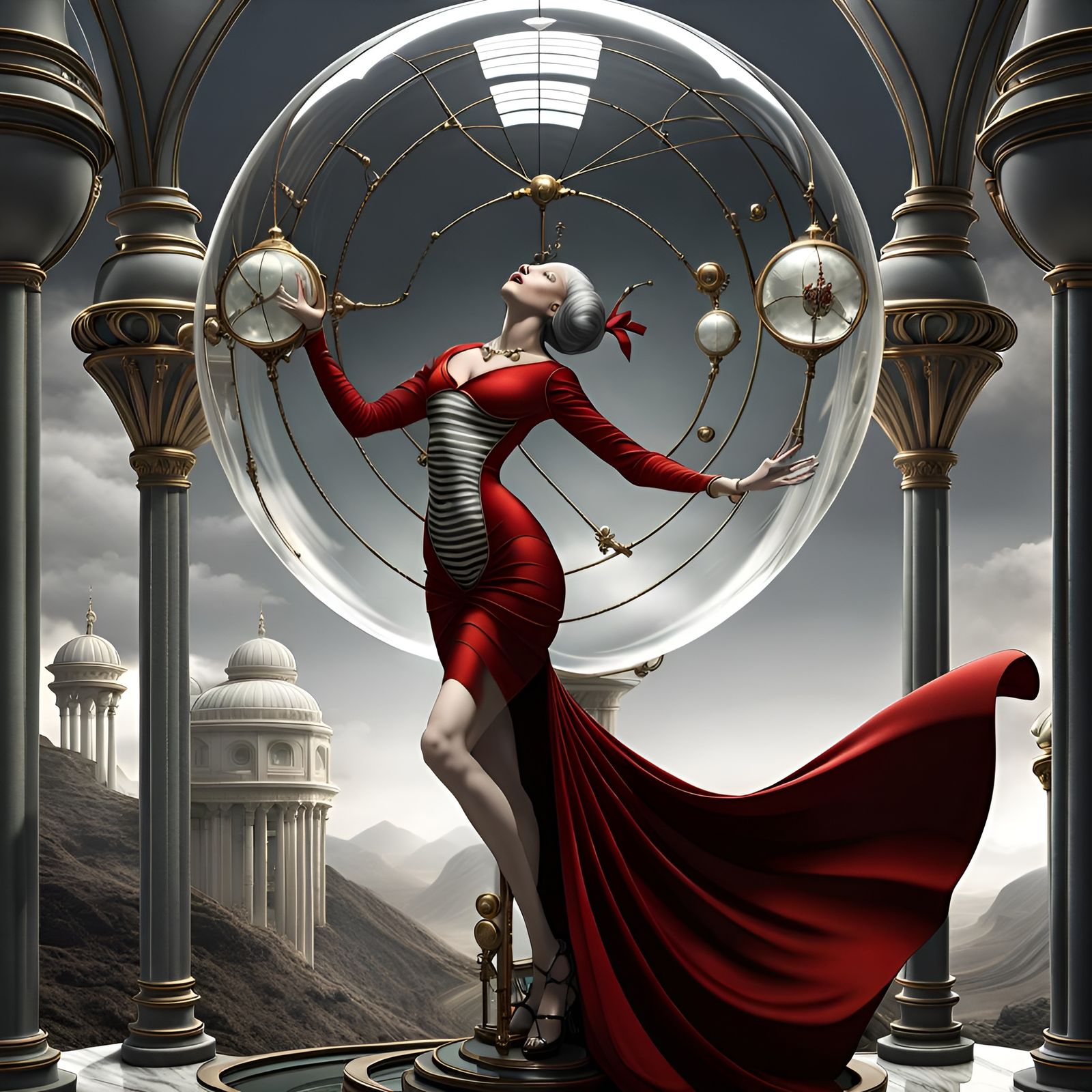 Steampunk Woman Reaching for Glass in Jungle