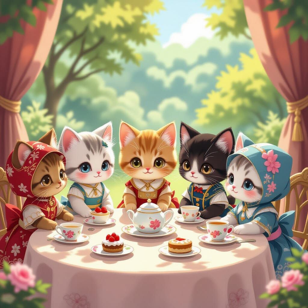 Chibi Kittens' Historical Tea Party: Japanese Art Style