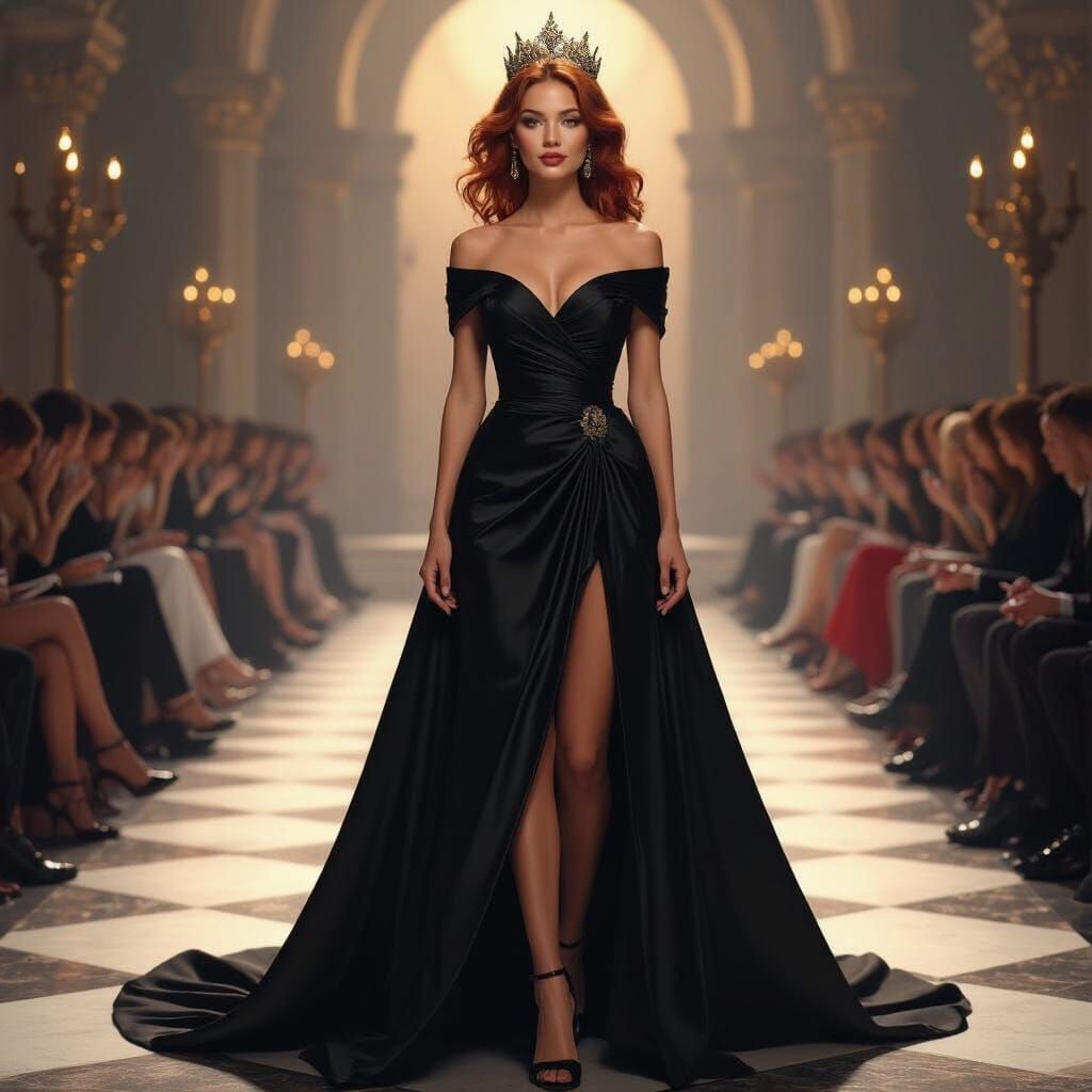 Red-Haired Queen in Dark Throne Room, Matte Painting