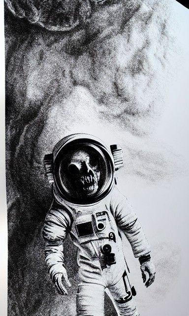 Zombie Astronaut's Galactic Drift: Detailed Matte Painting