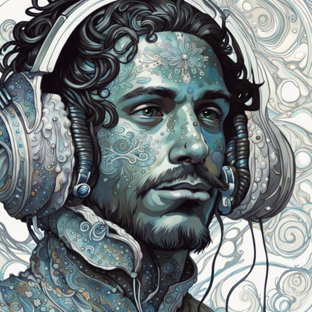 Cross-Eyed Man Portrait in Art Nouveau Style