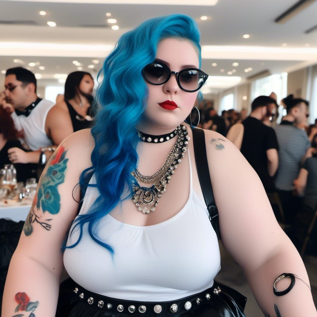 Blue-Haired Punk Girl with Studded Accessories