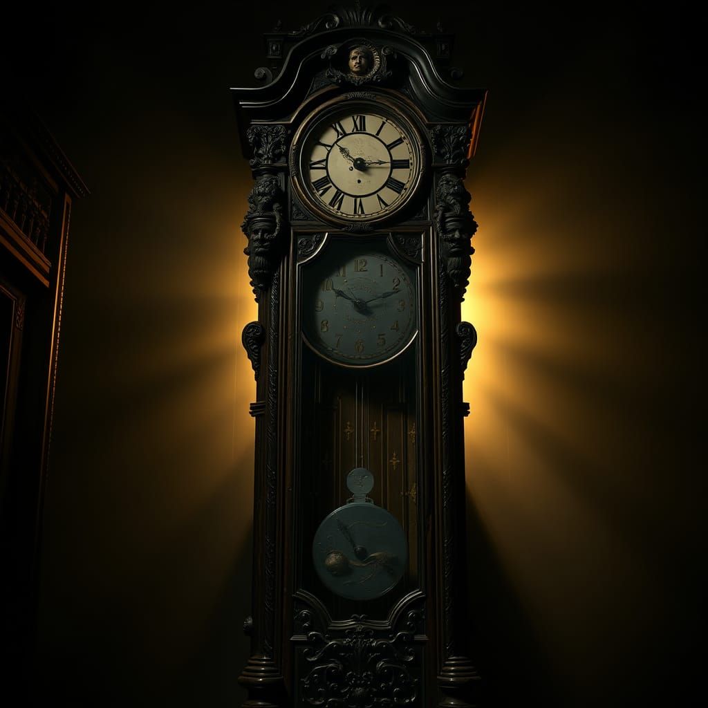 Antique Grandfather Clock with Blank Face in Hyperreal Detai...