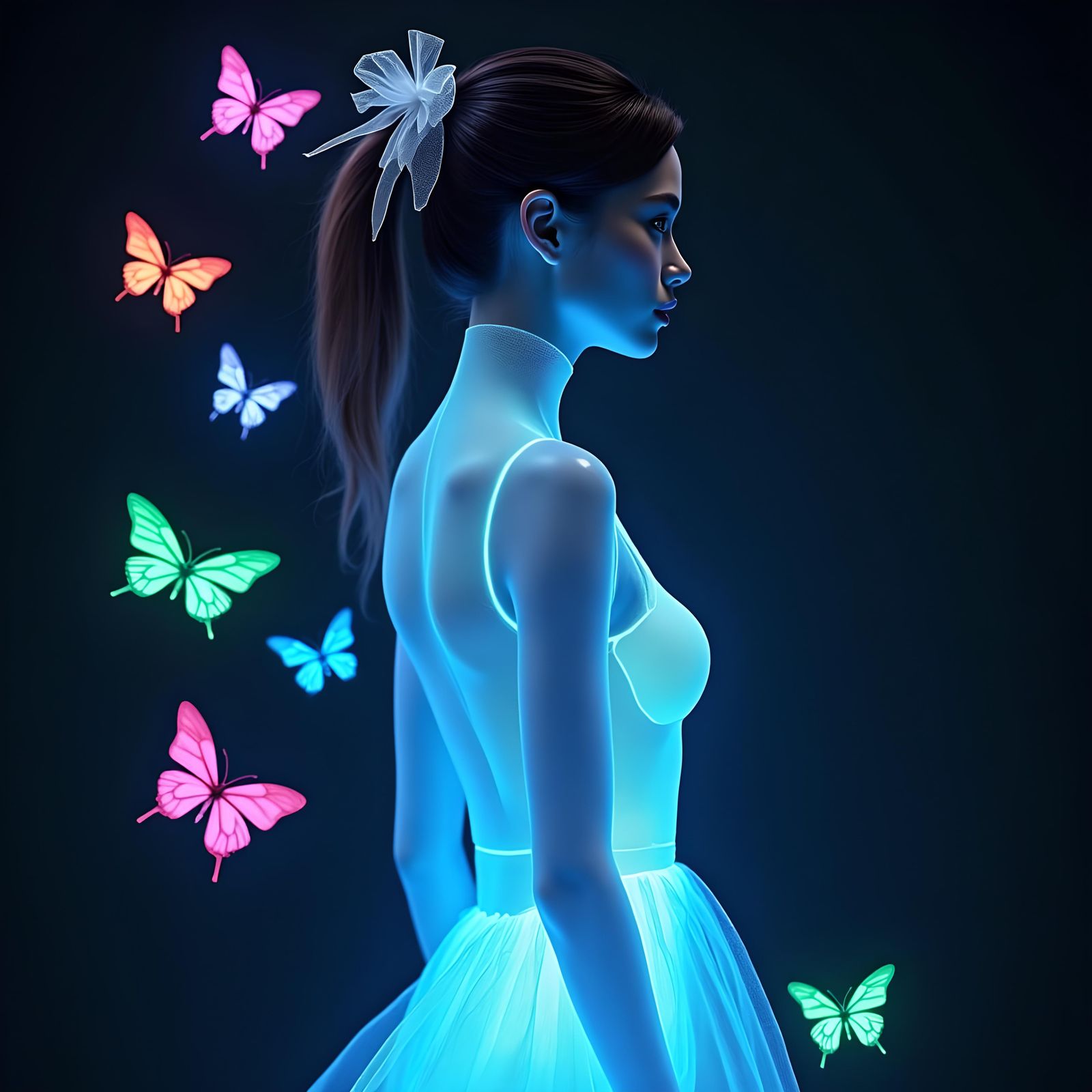 Enchanting Dark Fantasy: Woman with Glowing Butterflies