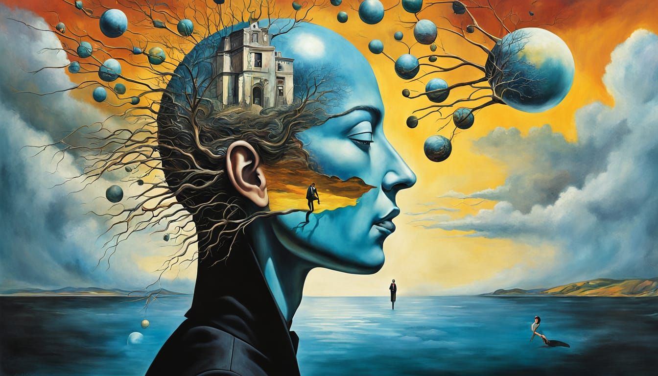 Surreal Portrait of Split Identity in Vibrant Colors