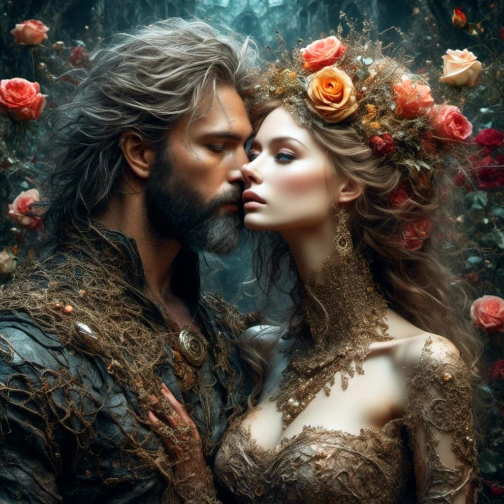 Ornate Witchy Love Fantasy as Impressionist Art